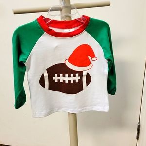 Santa hat Football Christmas Tee with Kelly Green sleeves for boys